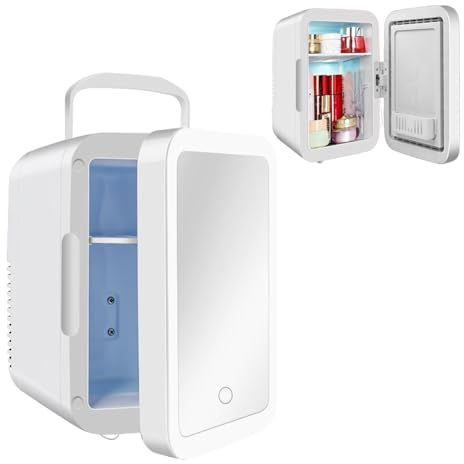 Mini Frigo De Chambre pour Skincare 4L Petit Frigo Skincare Réfrigérateur Cosmétique De Beauté avec Miroir De Maquillage À Lumière LED Tactile pour Voiture, Chambre