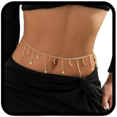 Handcess Boho Stern Taillenkette Gold Mond Bauchketten Strand Bikini Körperkette für Frauen und Mädchen
