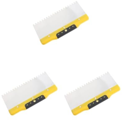 3 Set Drywall Trowel Notched Spreader Plastering Toothed Spatula Plastering Trowel 250mm, Yellow Black