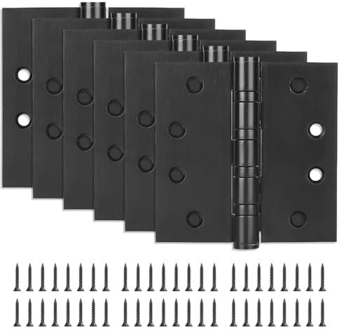 6 Pack Stainless Steel 4'' Door Hinges, 4in (102mm) x 4in (102mm) Heavy-Duty Ball Bearing Door Hinges with Square Corners for Exterior & Interior Doors, Black
