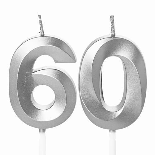Zahlenkerzen, Silber, Tortengeburtstagskerzen, Kindertortendekoration, Jungen, Geburtstag Jubiläum (60)