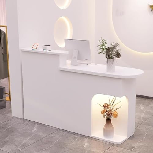 Kleiner Empfangstresen mit weißen LED-Lichtern, mit Theke und offenen Regalen, einfach zu montieren, für den Empfang, 100 x 50 x 105 cm