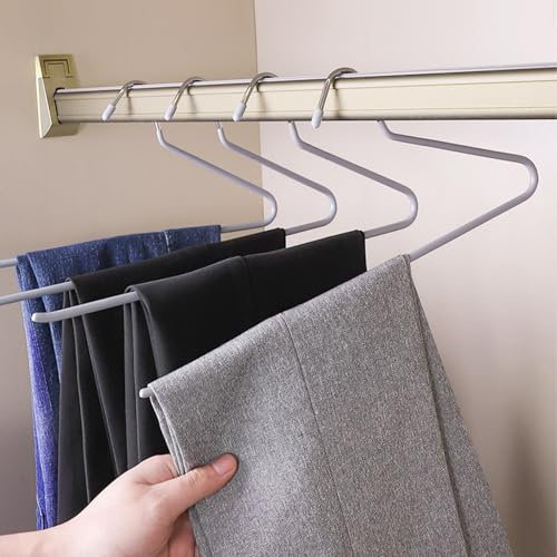 Hosenbügel,12er-Pack hosenbügel platzsparend,hosenbügel Metall, Kleiderbügel Hosen mit Offenen Enden und rutschfest Beschichtung, (1, Grau 12)