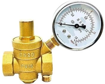 FANNIXI Absperrventil 1/2 3/4 1 einstellbare Wasser Reduzierung Ventil Innengewinde Messing Druckmesser Regler Ventile Mit Manometer(3/4,Valve Without Gauge)