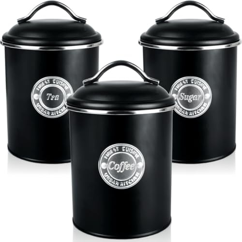 Stimo 3er SET Vorratsdosen 1L Vorratsbehälter für Tee Kaffee & Zucker Aufbewahrungsbehälter Metall