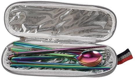 KICHOUSE Besteckset Aus Edelstahl 304 Reiselöffel Gabeln Essstäbchen Strohhalm Bürste Kompaktes Geschirrset Für Camping
