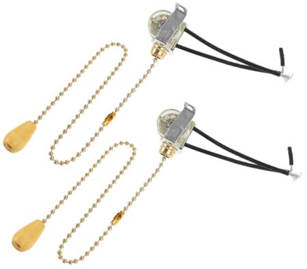 DOITOOL 2pièces Interrupteur à Chaîne Tirette Pour Ventilateur De Plafond Et Lampe Fer Doré Installation Murale Et Plafonnière Facile Pour Éclairage Domestique Et Showroom