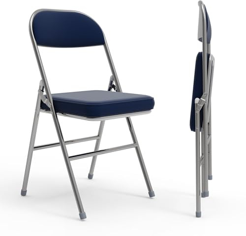 2 Stück Klappstuhl Gartenstuhl Klappbar mit Polster Starker Metallrahmen PU Klappstühle Besucherstuhl Campingstuhl 175 kg Faltbarer Stuhl Bürostuhl für Küche/Konferenzraum/Gast/Camping (Blau)