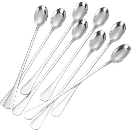 Cucharillas de café, 8 cucharas de cóctel de mango largo de acero inoxidable, cucharillas de té heladas, juego de vajilla para postres helados, bebidas de cóctel