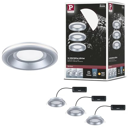 Paulmann 92250 LED Einbauleuchte Sormus IP65 rund 100mm 3x4,8/1,5W 560lm / 180lm 230V 3000K Chrom matt