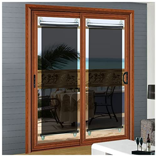 2 Pcs Punch Free One Way Mirror Sun Shades with Suction Cups for Glass Door Window, Black Roller Blind for Office Living Room Shop - 40.5x59