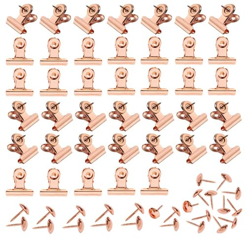 ReißZwecken, 40 Stück Multi-Function Binder Clip for Klammern, Push Pin Clips Metall ReißNagelhalter Clip mit Stift Bilder Von AufhäNgungszubehöR für Korkplatten FotowäNde Schwarze Bretter(Roségold)
