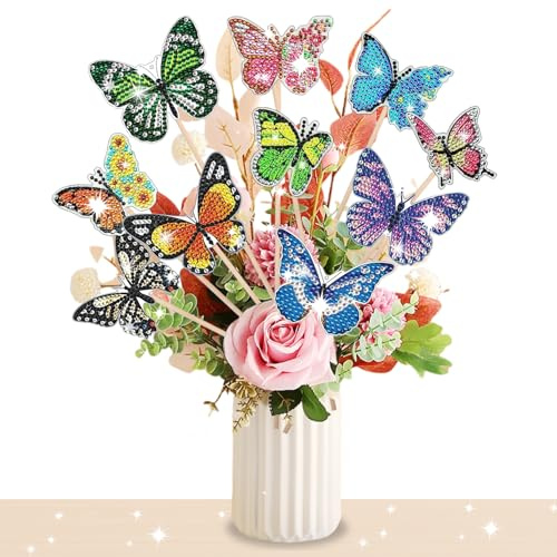 Coolon 10 Stück Diamond Painting Schmetterling Kits, Kinder und Erwachsene Gartendekoration für Gärten und Innenräume, Basteln Ornaments Geschenk