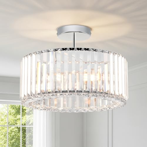 ANWIO Crystal Ceiling Lights,3-Light Modern Chandeliers Ceiling Lights Living Room,Round Semi Flush Mount Ceilings Light for Hallway,Bedroom,Kitchen,Bathroom,Dia 36.5cm,(E27 Base)