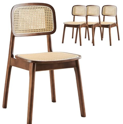 Sillas De Comedor De Nogal, Sillas Comedor Modernas, Sillas De RatáN con Respaldo De CañA Y CojíN De RatáN. Sillas De Comedor Modernas De Mediados De Siglo Walnut Veneer 4pcs