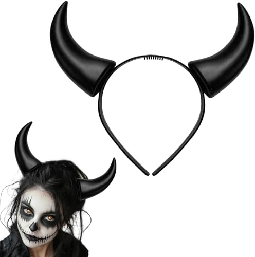 SHIFANQI Teufelshörner Haarreif, Devil Ears für Kostüm Party, Kopfschmuck für Damen, Herren | Haarschmuck zu Halloween, Fasching & Karneval, Schwarz