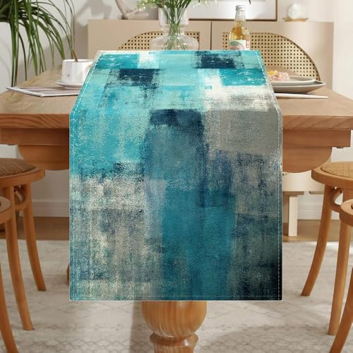 LOZULO Modern Leinenoptik Tischläufer Türkis Wasserabweisend | Abwaschbar Tischläufer Esstisch Tisch Dekoration für Hochzeiten Outdoor Drinnen Urlaub Party Dekor 40 x 140 cm