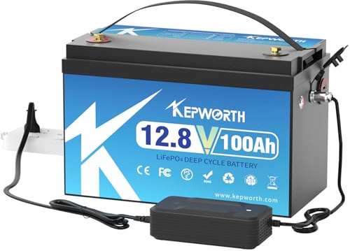 KEPWORTH Batería Litio 12V 100Ah, Batería LiFePO4 12V para Kayak con BMS 100A, Baterías de Ciclo Profundo, para Solar, Camping, Barcos, Caravanas