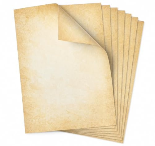 100 Blatt Vintage DIN A4 Briefpapier, 120 g/qm Pergamentpapier | Beidseitig bedruckbares Mittelalterliches Urkundenpapier, Geeignet für Urkunden, Einladungen, Briefe, Lebensläufe und DIY