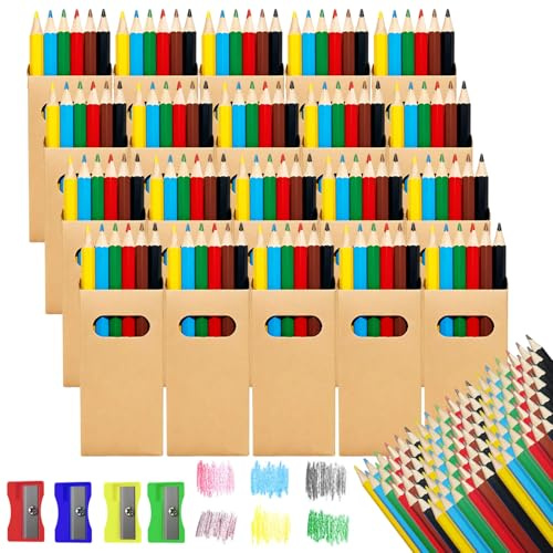 MirraSwit 20 Boxes Coloured Pencils Set, 6 Coloured Pencil per Box with 4 Sharpeners, 120 Colouring Pencils for Adults for Party Bags, Birthday Gifts