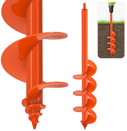 SELEWARE Auger Drill Bit for Planting - 4x 24 Heavy-Duty Garden Auger Drill Bit, Fits 3/8 Hex Drive Drill - Bulb Planter Tool, Auger Post Hole Digger for Bulbs, Flowers, Fence Posts