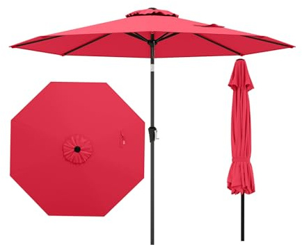 RELAX4LIFE Sonnenschirm 270 cm, Strandschirm mit Kurbel, beidseitig 35° Neigbar, Sonnenschutz, Terrassenschirm Gartenschirm für Terrasse Balkon Pool Garten ohne Ständer (Rot)