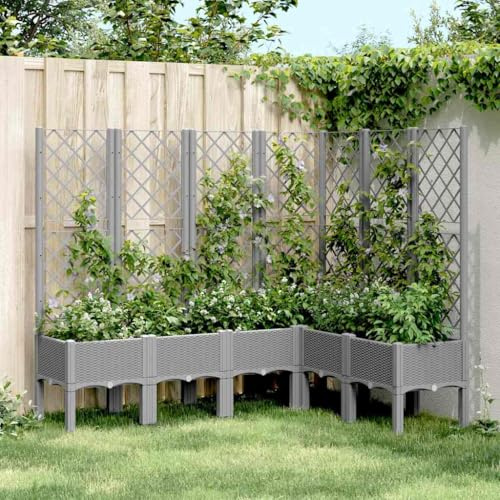 HaoChrymec Jardinera con Enrejado de Polipropileno Gris Claro, Soporte para Plantas trepadoras, macetero Exterior/Interior, jardín, terraza, balcón, 160x120x142 cm