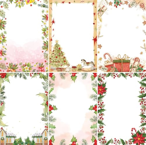 60 Stück Weihnachten Briefpapier Brief an Den Weihnachtsmann Weihnachtsbriefpapier für Kinder Wunschzettel Weihnachtskarten Weihnachten Karten Blanko Grußkarten Set (Weihnachtsblume)