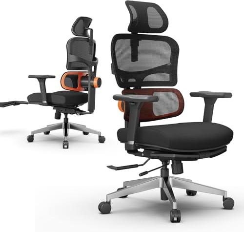 Newtral NT002 Bürostuhl Ergonomisch mit Fußstütze, Ergonomischer Schreibtischstuhl 150kg, Ergonomic Office Chair PC Stuhl mit Verstellbare Kopfstütze Armlehne (NT002 mit Fußstütze, Schwarz)