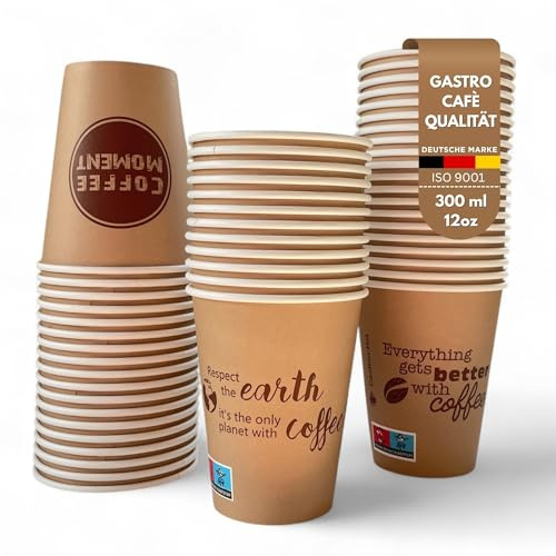 Cultimo 200 Stück 300ml 12oz Pappbecher | Gastro Qualität | Einweg Coffee to Go Becher - 2 to go für Tee Kaffee, Einwegbecher, Papierbecher, Kaffeebecher Ø9cm
