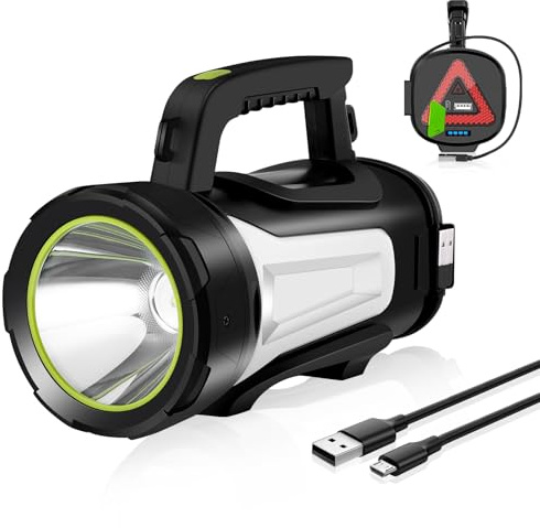 Zankeox Rechargeable Torch, Super Bright LED Rechargeable Torches with 8 Lighting Modes, 6000mAh Battery Powered Torches IP65 Waterproof Powerful Hand Flashlight Torch for Outdoor Camping, Emergencies
