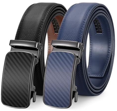 LEACOOLKEY 2 Stücke Gürtel Herren, Ledergürtel für Herren mit Ratsche Automatikschließe Verstellbar Business Anzug Männer Leder Gürtel Breit 35mm,Größe Angepasst