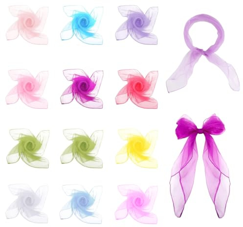 THQAE 12 Pcs foulard, Foulard Colorati per Bambini 12 Colori Giocoleria Bambino Sciarpe di Seta Fazzoletti da Ginnastica Quadrato per Danza Giocoleria Sensoriali da Ballo Spettacolo 60x60cm