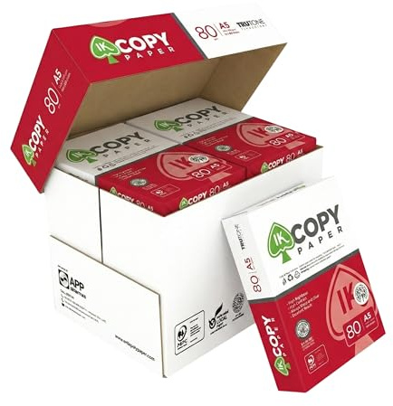 COPY PAPER Carta A5 per Stampante 80gr - 10 risme da 500 fogli (tot. 5.000) 148,5 x 210 mm - ideale per Fotocopie, Stampanti e Ricette Mediche • bianca