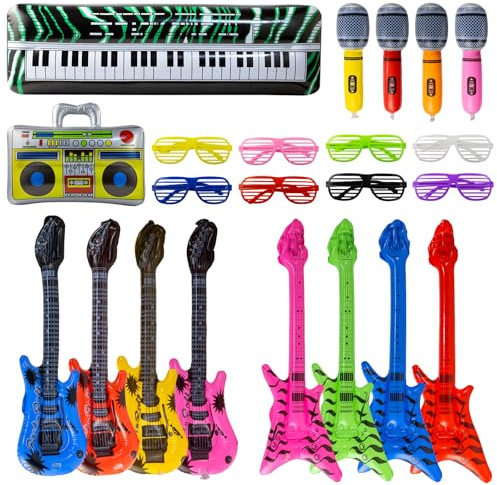 22 PCS Inflatable Party Props Set, 80s 90s Themed Inflatable Instruments