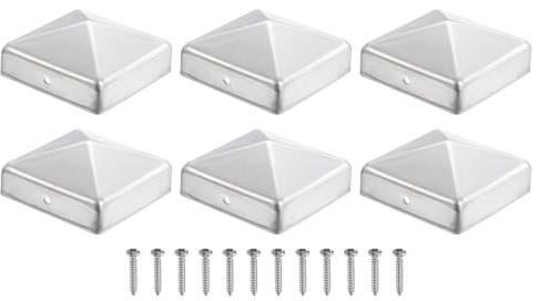 sourcing map 71mm /2.8inch Fence Post Caps, 6Pcs Aluminium Pyramid Post Cap | Cover Pressure with Screws for Wood/Metal Fence Posts, Mailbox Pyramid Cover, Outdoor, Garden, Decks, Silver