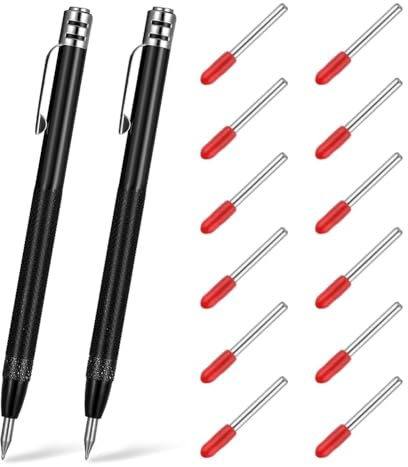 Stineng 2 agujas de trazar de carburo de tungsteno con imán, con 12 puntas marcadoras, con clip para vidrio, cerámica, metálica