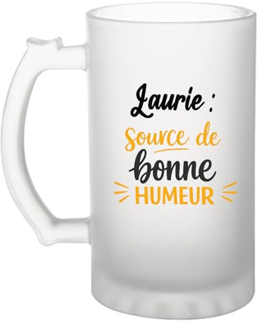 Otshirt Verre à Bière Laurie - source de bonne humeur- Chope - Idée Verre à Bière Personnalisable Cadeau Anniversaire Camping Fête Original Famille Travail Départ Collègue Retraite Noël