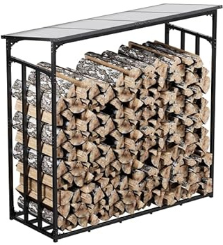 Vedställ FWR03 i Metall 185x70x185 cm, Robust Vedförvaring för Inomhus och Utomhus, Modern Vedställning i Stål med Väderskydd och Stabil Konstruktion
