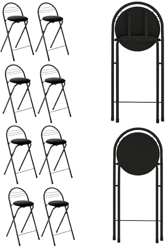 Xinyvee Sgabello Pieghevole Alto con Schienale, Set da 8 Sgabelli da Cucina in Velluto Senza Montaggio 60cm, Sedie da Bar per Bistro e Ricevimento, Nero