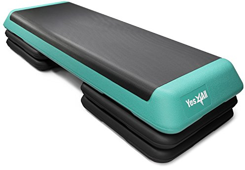Yes4All Aerobic Exercise Step Platform, Exercise Stepper with Risers for Cardio and Strength Training, Workout Stepper for Home Gym (Green, Large Size with 4 Risers)