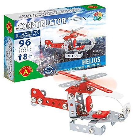 A ALEXANDER 1609 Constructor Helios Hubschrauber Metall Bausatz, 96 Teile Metallbaukasten, Metallbausatz mit Helikopter, Werkzeug und Kunststoff Elementen, Konstruktionsspielzeug für Kinder ab 8 Jahre