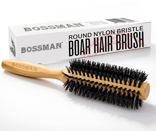 Bossman Boar & Nylon Bristle Round Hair Brush, 2 Inch - Blow Dryer Brush for Styling, Curling, Detangling, and Straightening