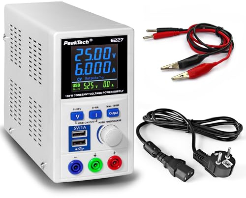 PeakTech P 6227 - DC switching power supply 0-60 V / 0-6 A with color LCD & 2 x USB