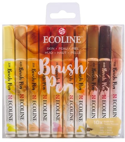 Ecoline Brush Pen-Set mit 10 flüssigen Aquarellstiften – Hautfarbtöne | Mischbare Pinselstifte für Handlettering, Zeichnen und Basteln