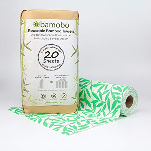 [2x] 100% Bambus KÜCHENROLLE Waschbar | Ersetzt bis zu 50 Haushaltrollen Wiederverwendbar | Waschbare Küchentücher | Papiertücher | Bambusrolle Nachhaltig | Umweltfreundliche Allzwecktücher (Grün)