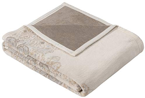 Ibena Bagheria Kuscheldecke 150x200 cm - Decke mit Ornamenten wollweiß grau, Pflegeleichte und kuschelweiche Baumwollmischung