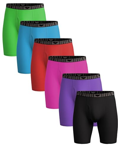 AMERICAN HEAVEN Men's Knee Length Boxer Briefs | Ultra Soft -Stretch Base Layer Boxer Brief with Fly-Pack of 6 (6Pack- Neon, Medium, m)