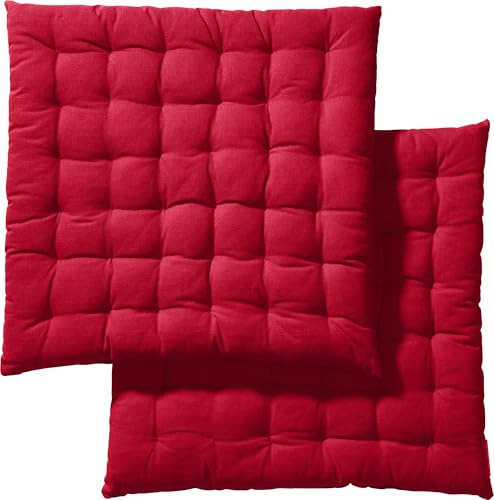 REDBEST Stuhlkissen, Stuhlauflage, Sitzkissen Uni 2er-Pack rot, Größe 40x40x3 cm - gesteppt, mit glatten, strapazierstarkem Gewebe (weitere Farben)