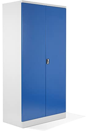 Schrank & Stuhl XXL Werkzeugschrank – Werkstattschrank/Stahlschrank mit 4 höhenverstellbaren, vollverzinkten Fachböden, 195x92x60, Weiß/Blau